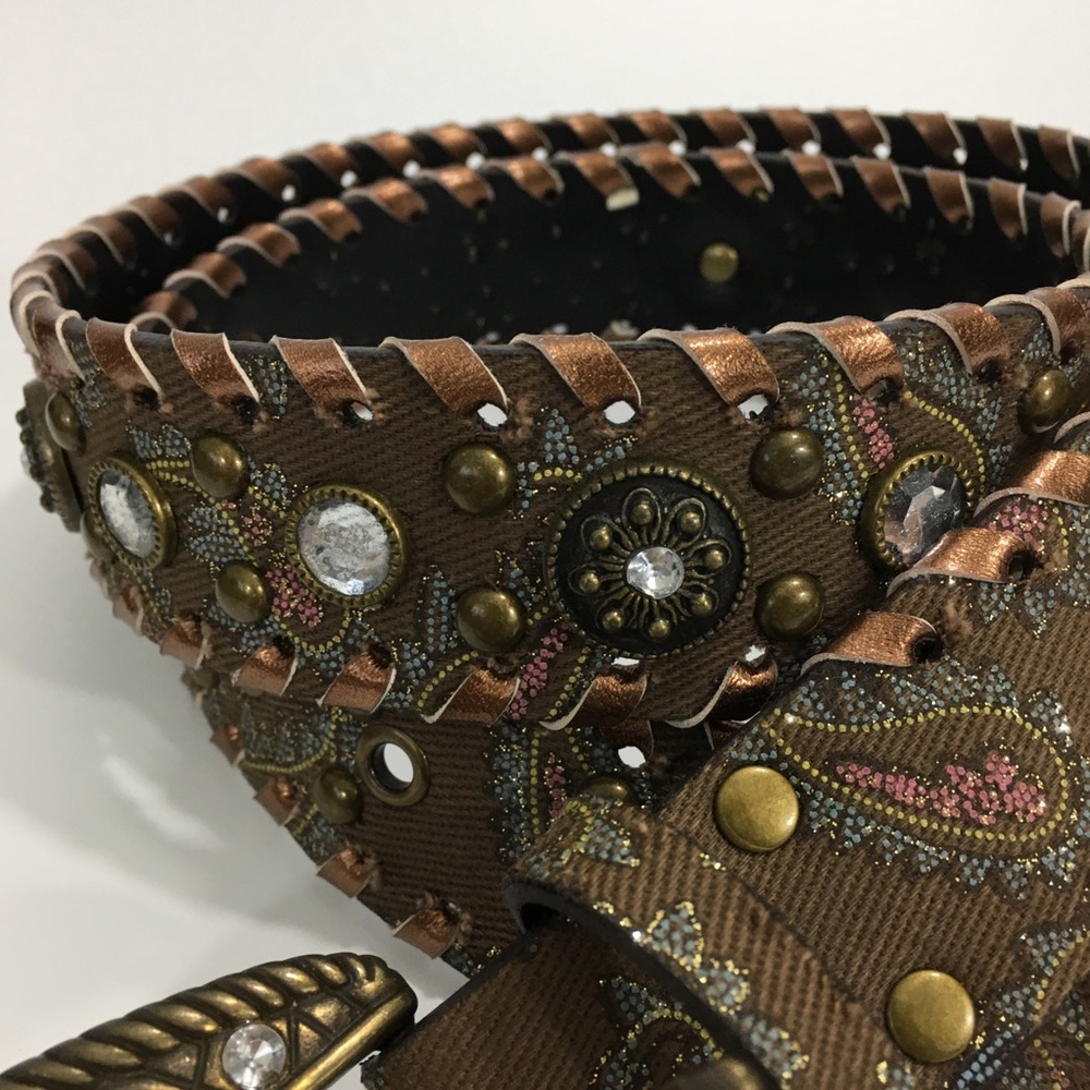 Faux Leather Rhinestone Embellished Paisley Belt - Picture 3 of 8